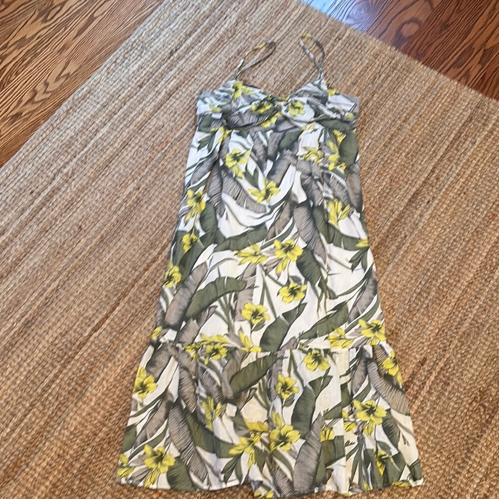 Banana Republic Yellow and Gray Ruched Maxi Sundress